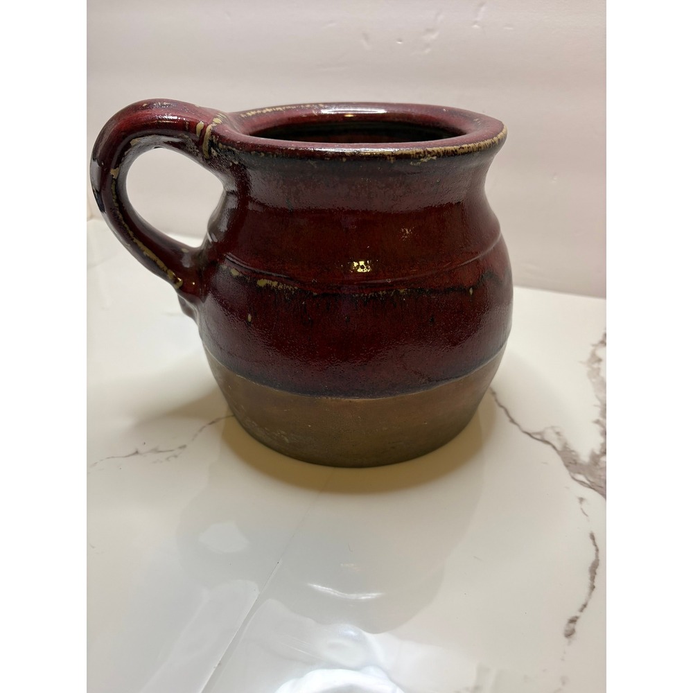 Williamsburg Pottery Red Glazed Stoneware Crock with Handle‎ 7 Inch Utensil Jar